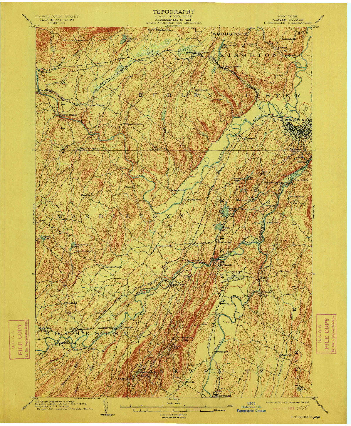 USGS 1:62500-SCALE QUADRANGLE FOR ROSENDALE, NY 1903