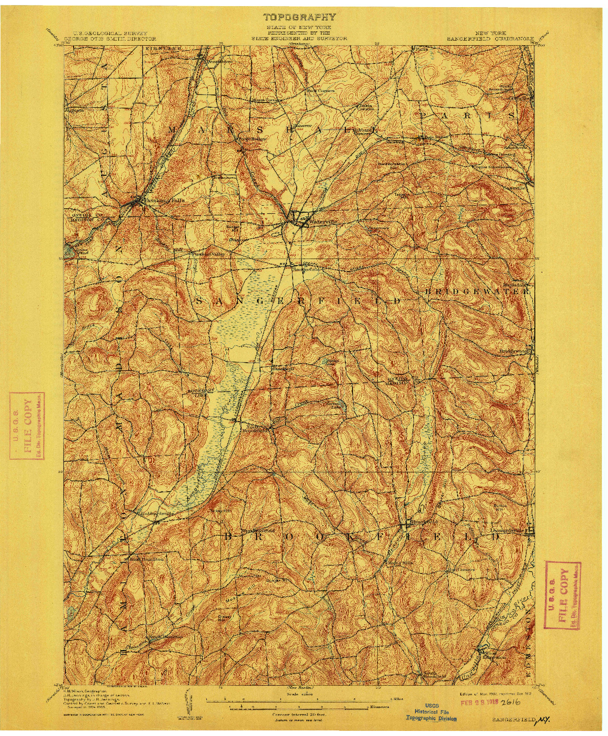 USGS 1:62500-SCALE QUADRANGLE FOR SANGERFIELD, NY 1907