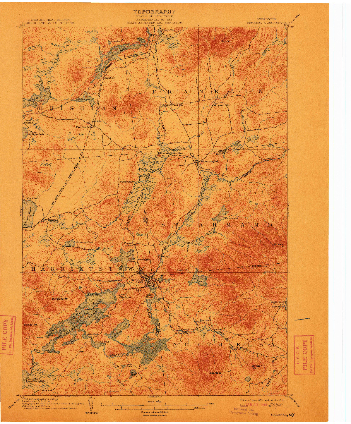 USGS 1:62500-SCALE QUADRANGLE FOR SARANAC, NY 1904