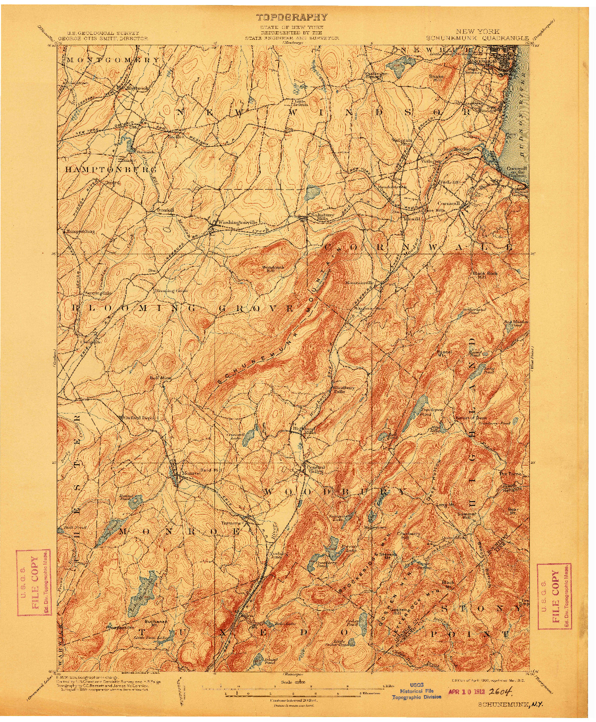 USGS 1:62500-SCALE QUADRANGLE FOR SCHUNEMUNK, NY 1902