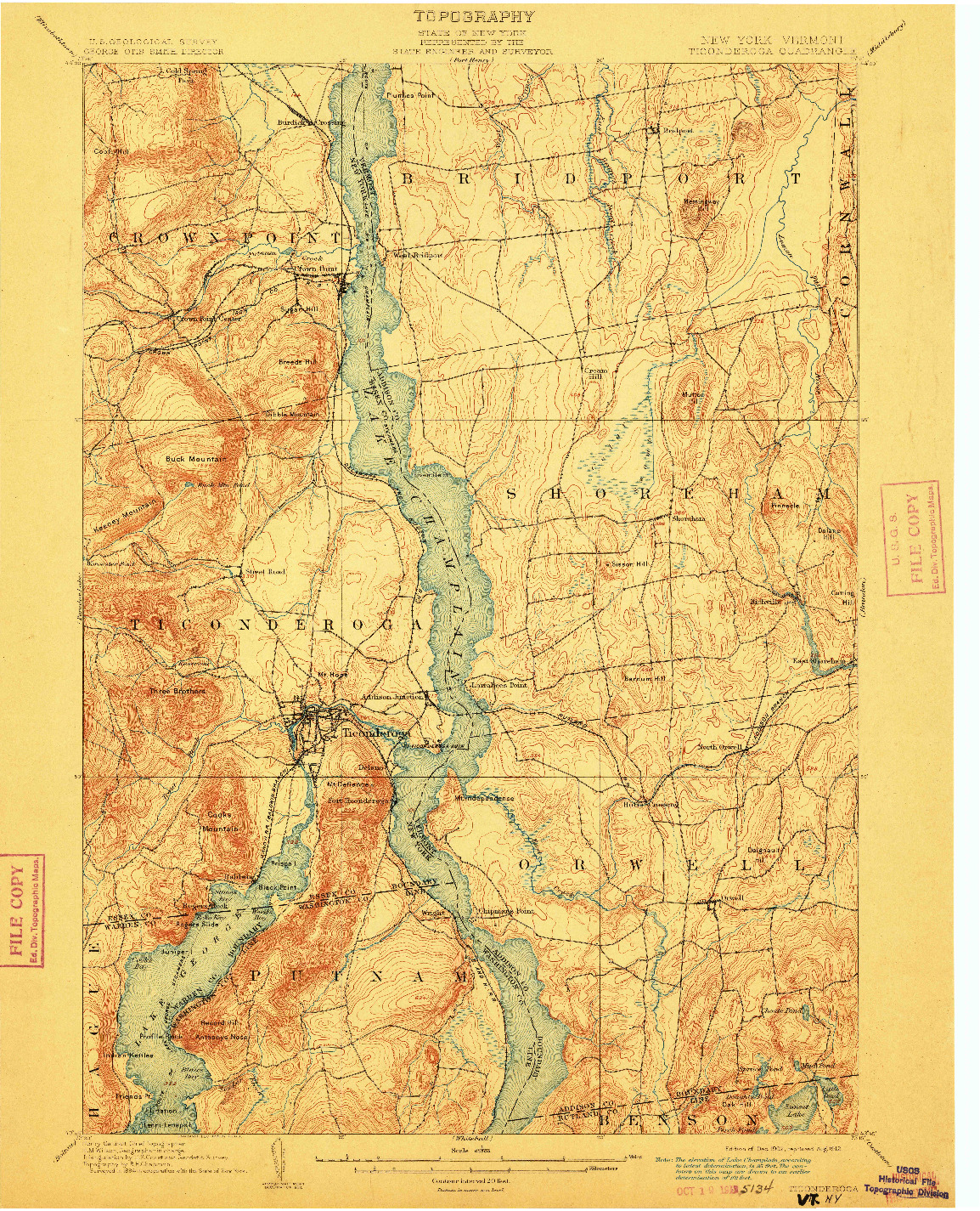 USGS 1:62500-SCALE QUADRANGLE FOR TICONDEROGA, NY 1902