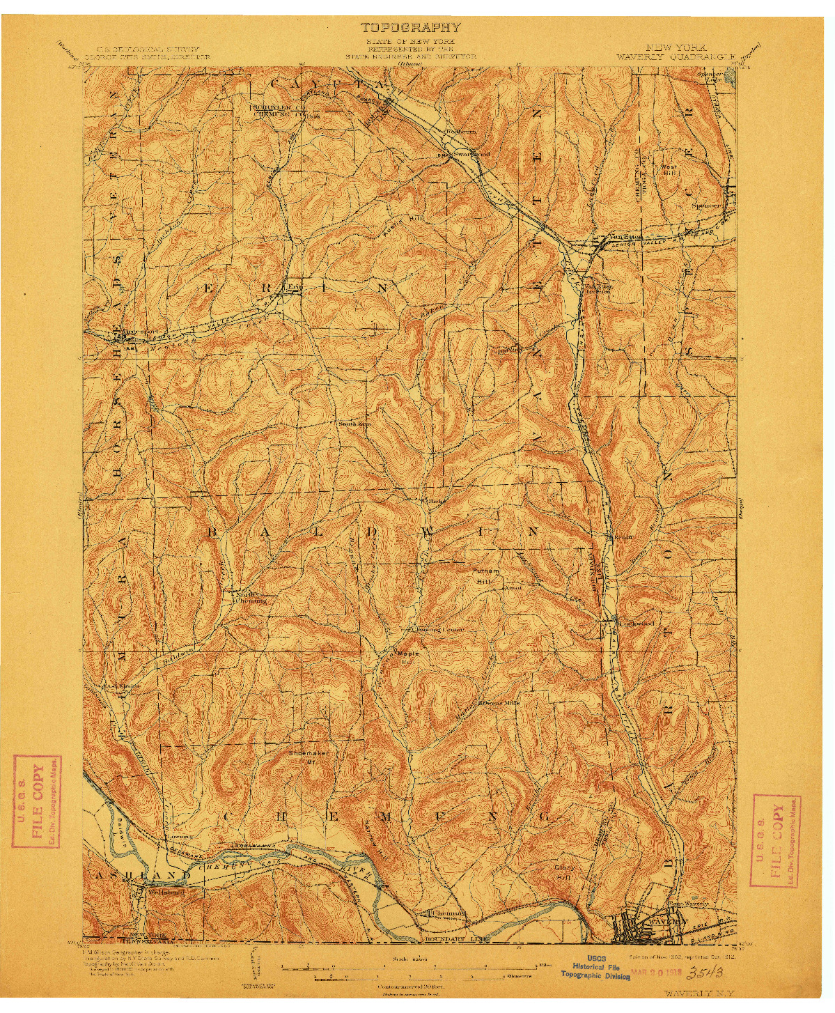 USGS 1:62500-SCALE QUADRANGLE FOR WAVERLY, NY 1902