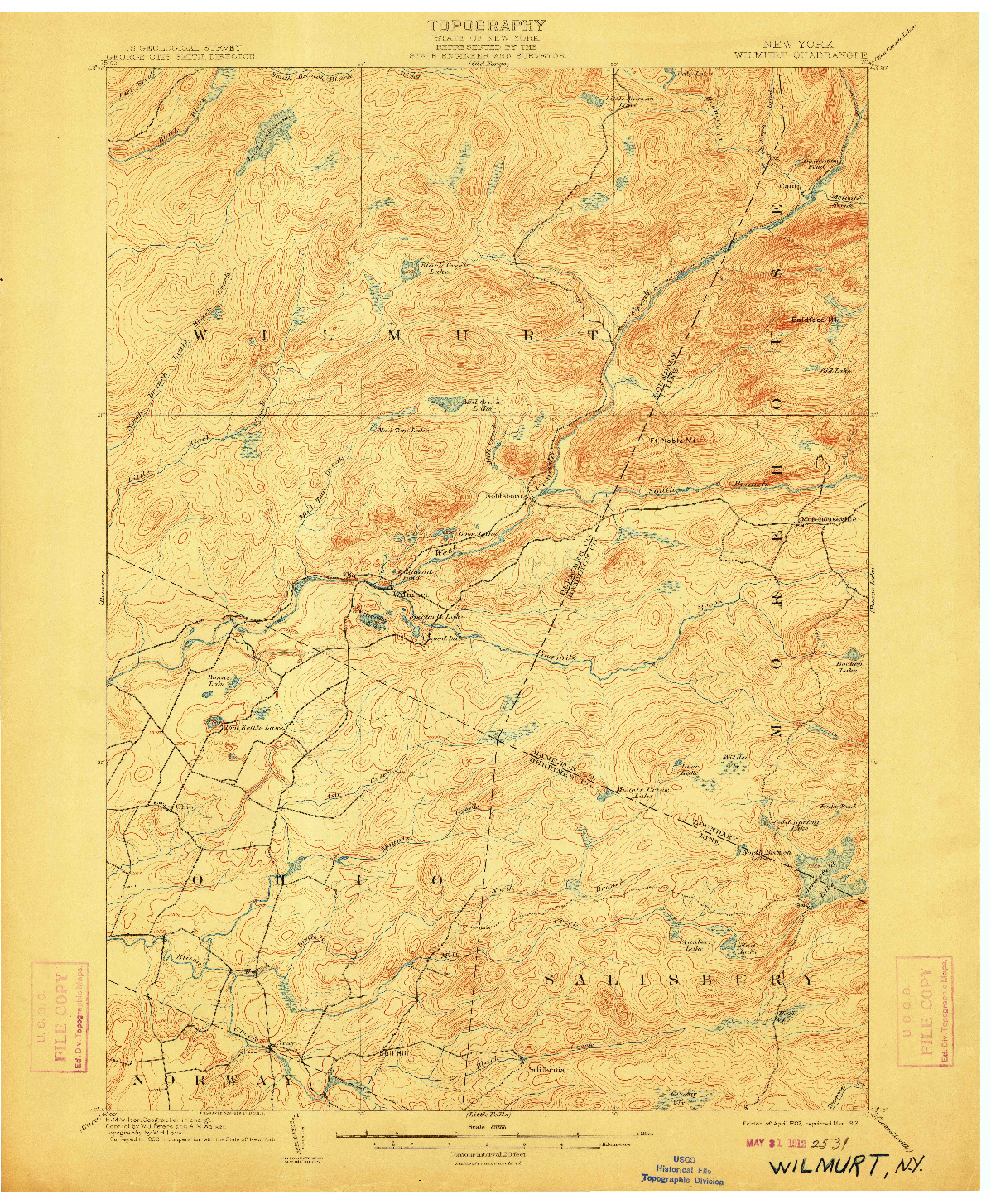 USGS 1:62500-SCALE QUADRANGLE FOR WILMURT, NY 1902