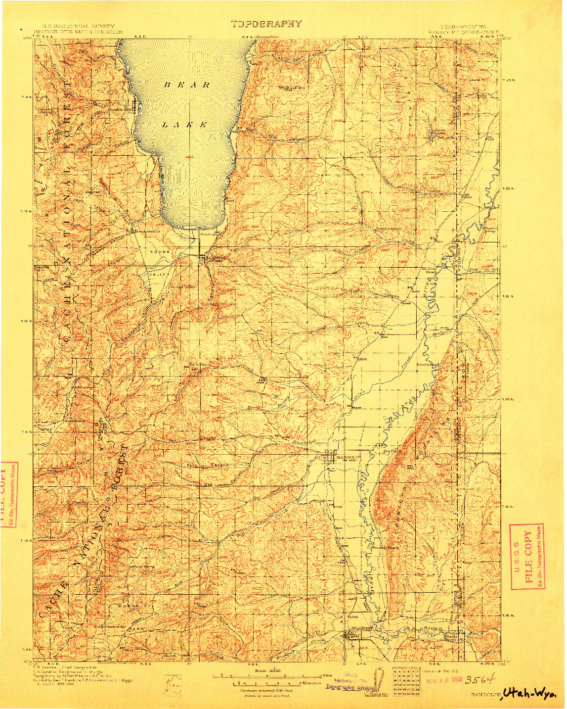 USGS 1:125000-SCALE QUADRANGLE FOR RANDOLPH, UT 1912