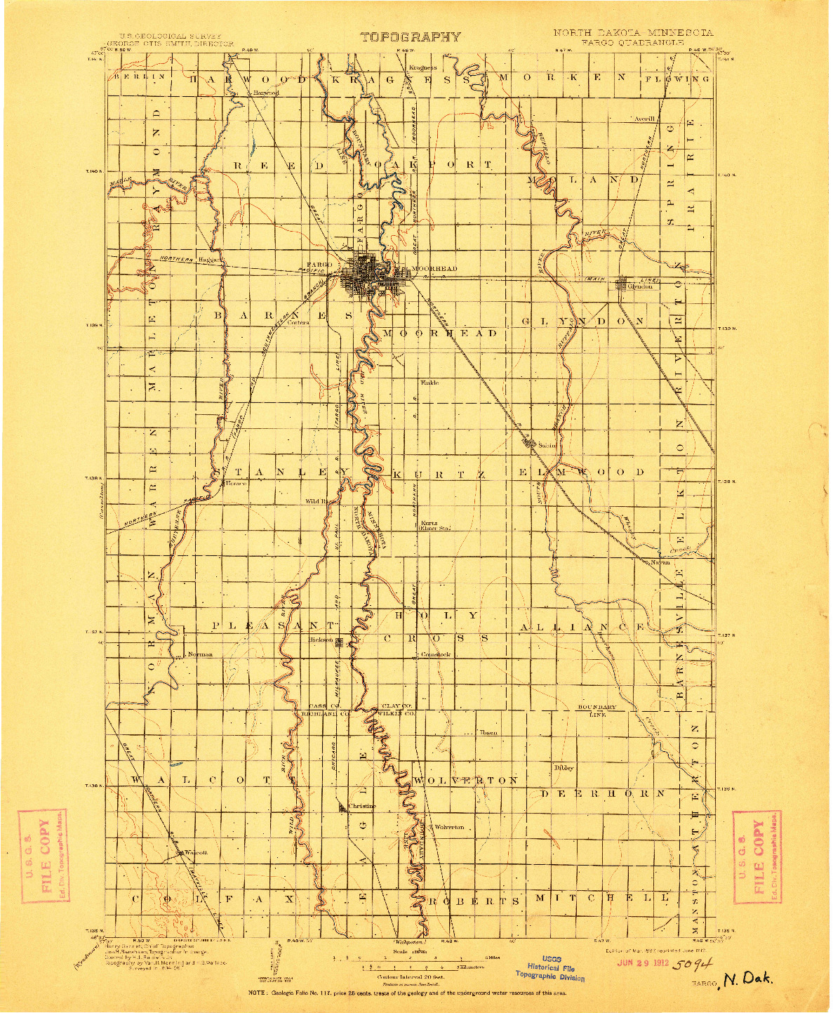 USGS 1:125000-SCALE QUADRANGLE FOR FARGO, ND 1897