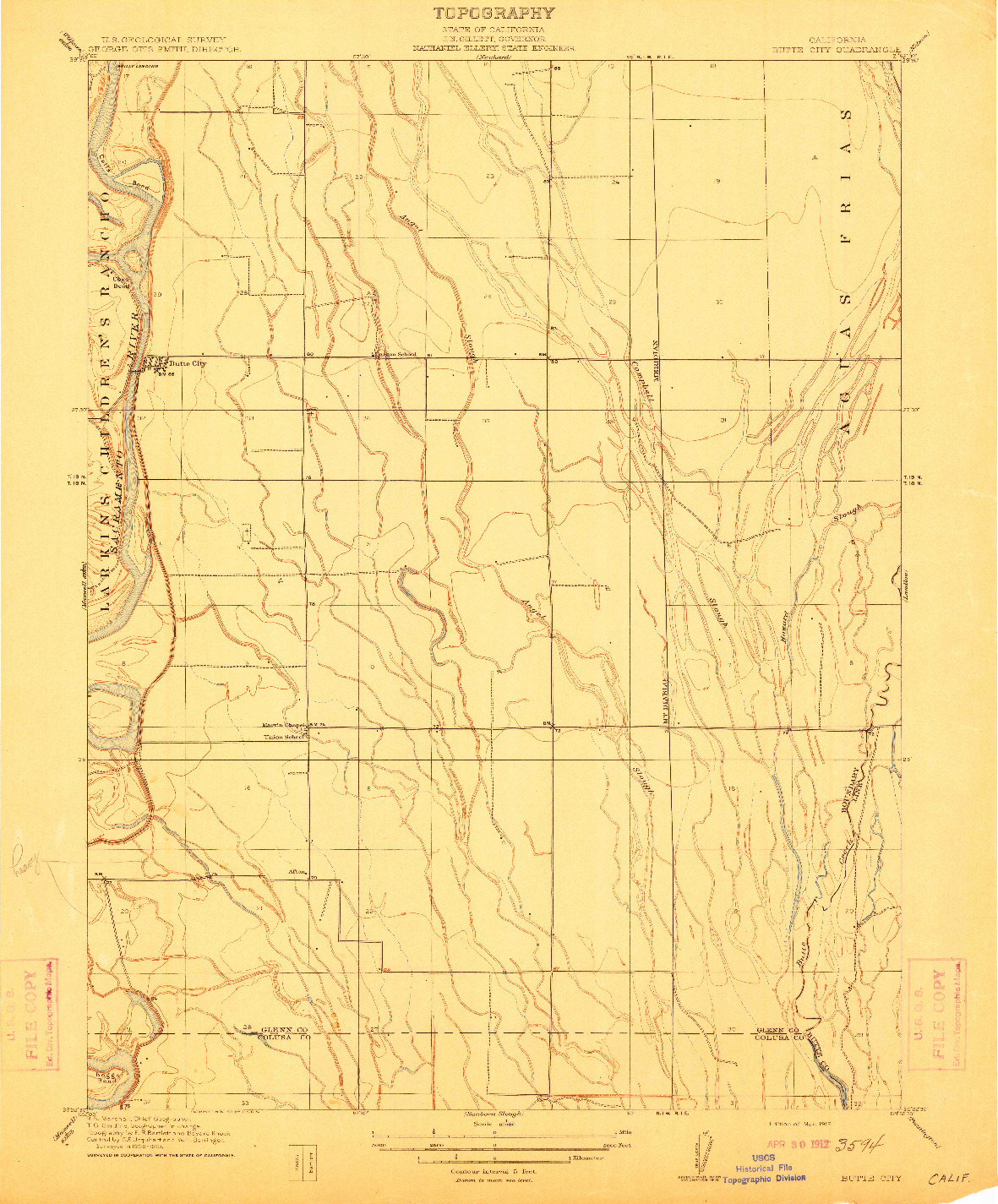 USGS 1:31680-SCALE QUADRANGLE FOR BUTTE CITY, CA 1912
