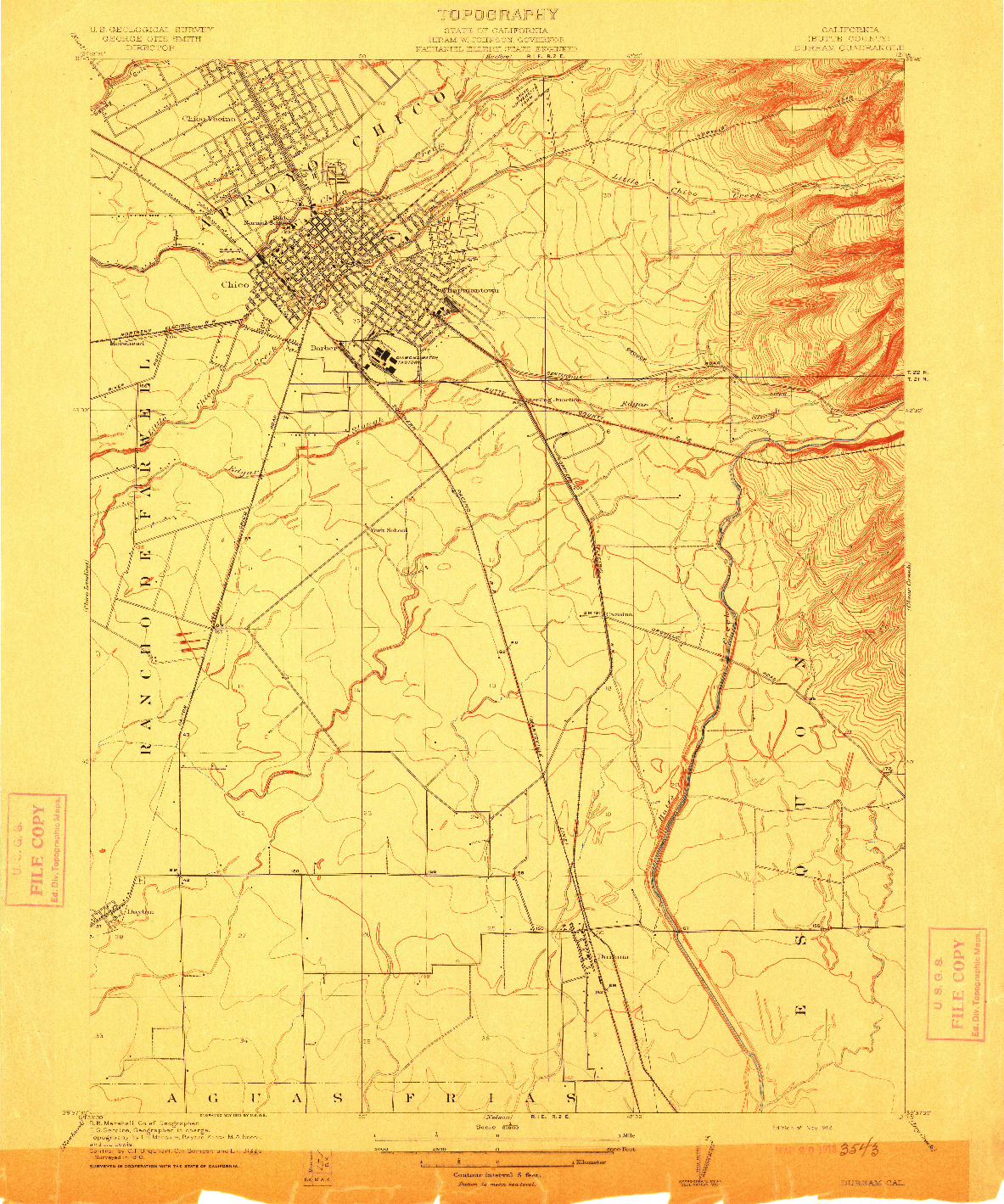 USGS 1:31680-SCALE QUADRANGLE FOR DURHAM, CA 1912