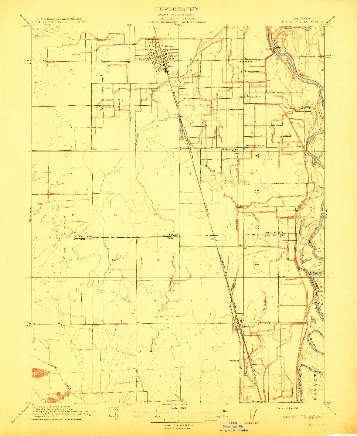 USGS 1:31680-SCALE QUADRANGLE FOR GRIDLEY, CA 1912