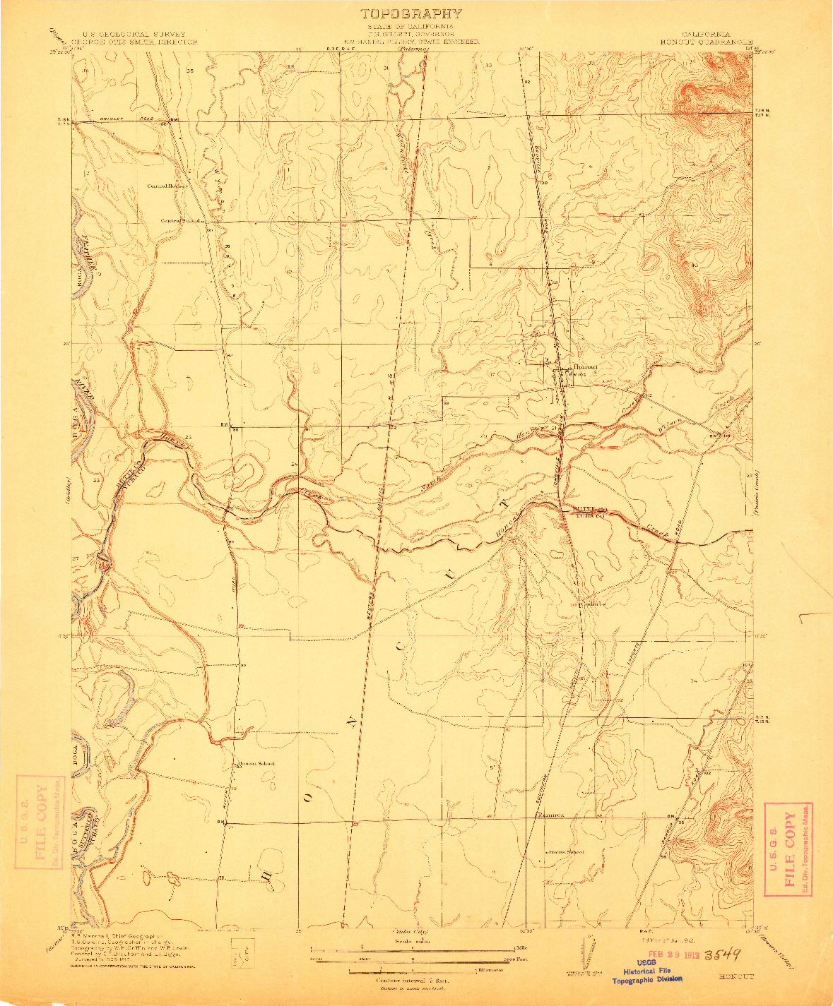 USGS 1:31680-SCALE QUADRANGLE FOR HONCUT, CA 1912