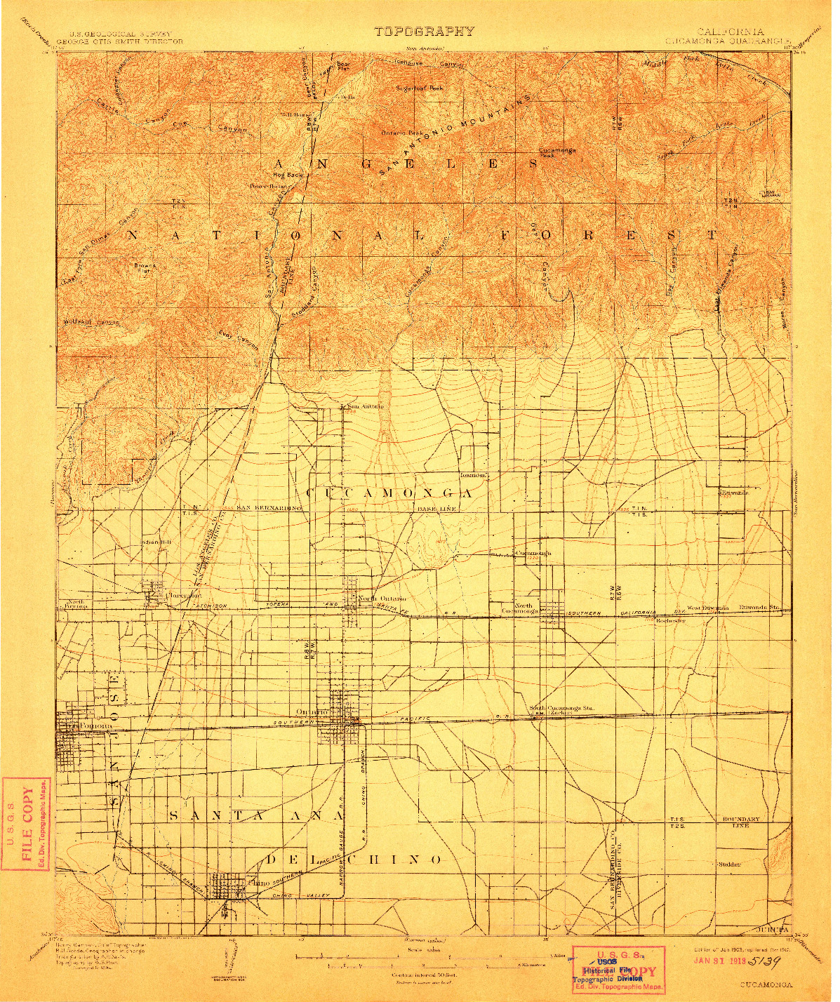USGS 1:62500-SCALE QUADRANGLE FOR CUCAMONGA, CA 1903