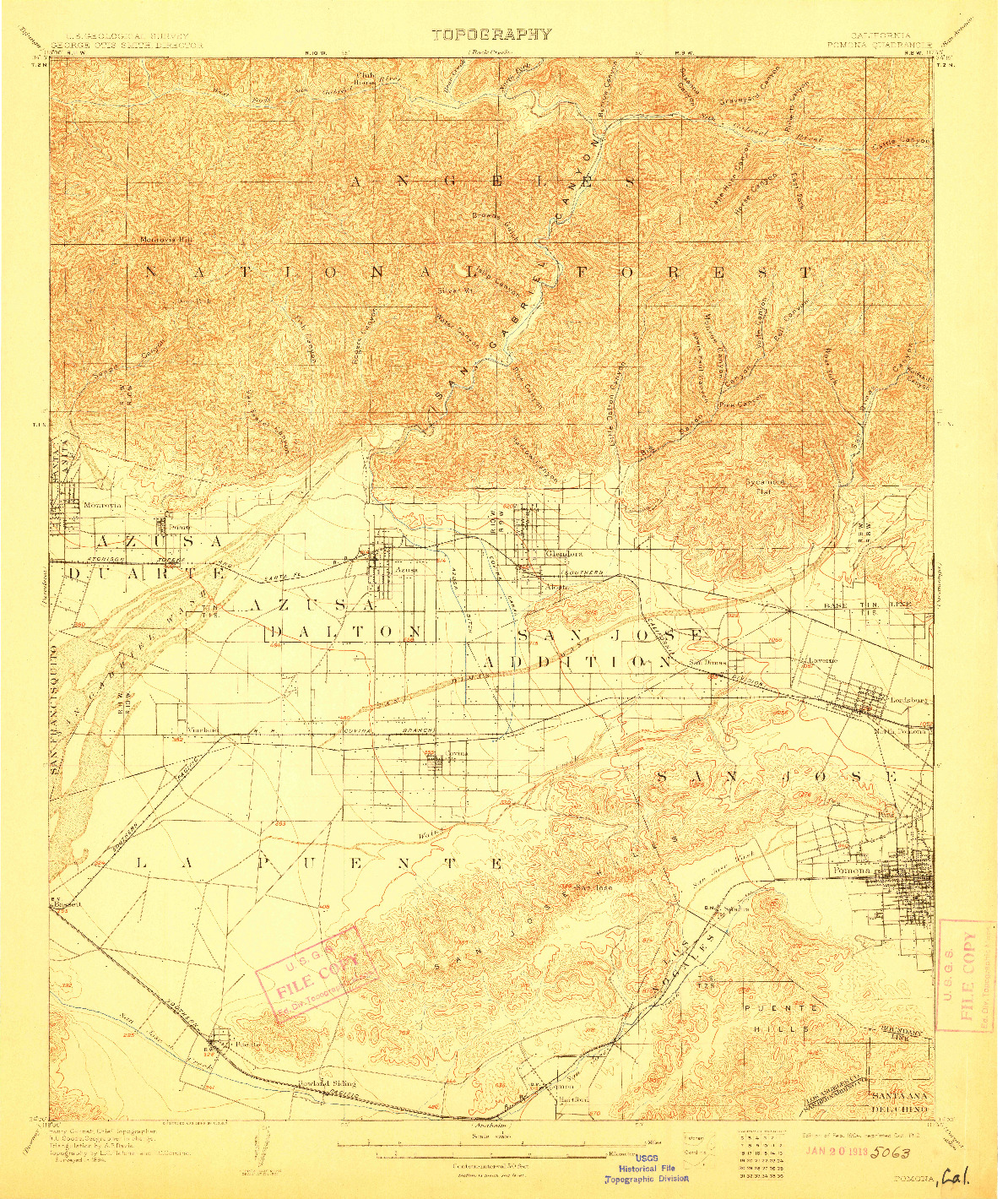 USGS 1:62500-SCALE QUADRANGLE FOR POMONA, CA 1904