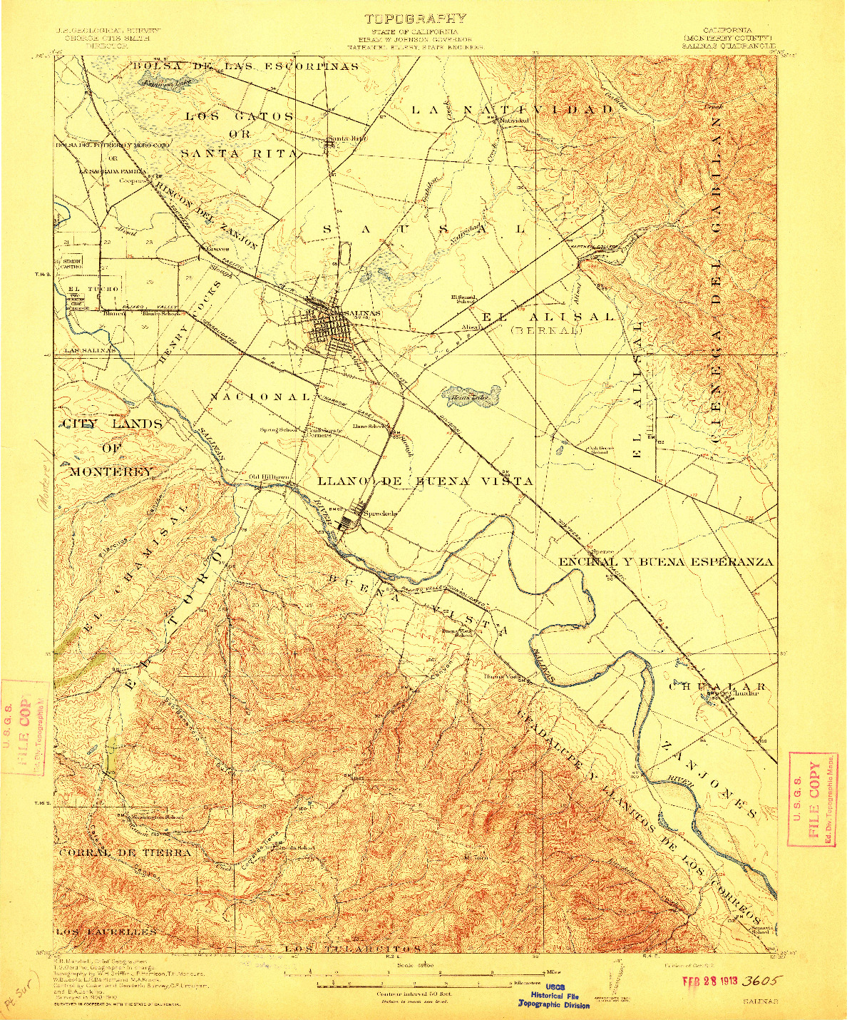 USGS 1:62500-SCALE QUADRANGLE FOR SALINAS, CA 1912