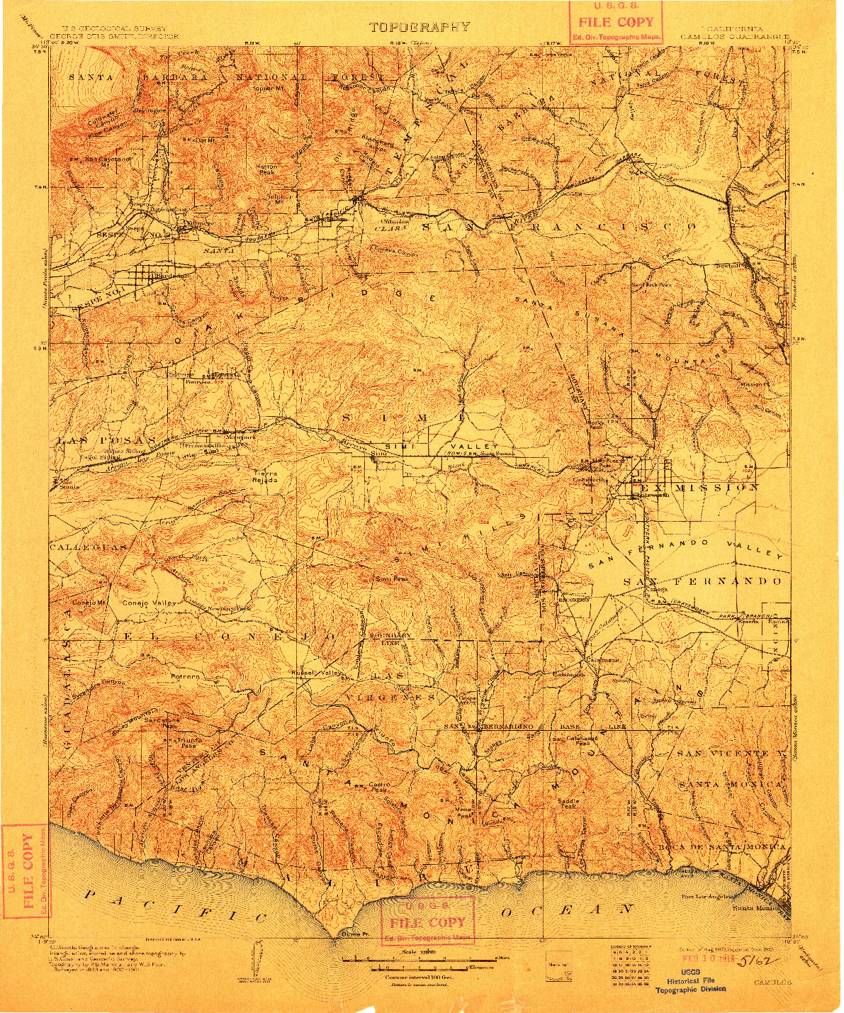USGS 1:125000-SCALE QUADRANGLE FOR CAMULOS, CA 1903