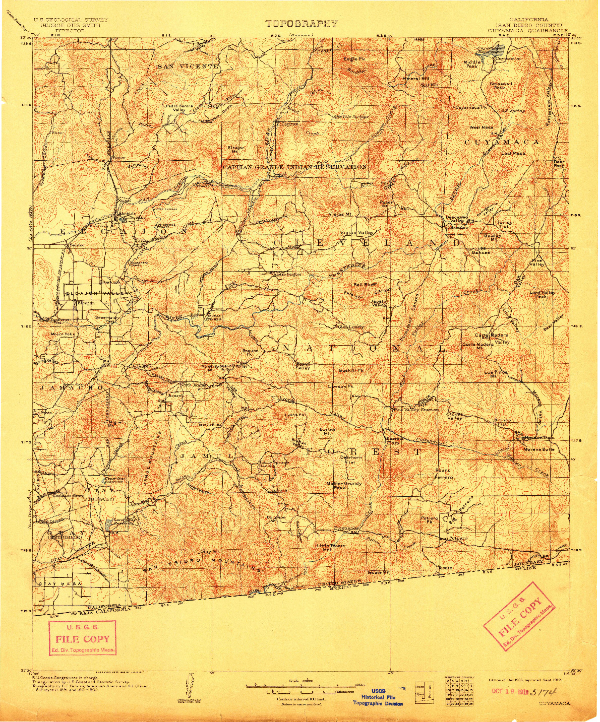 USGS 1:125000-SCALE QUADRANGLE FOR CUYAMACA, CA 1903