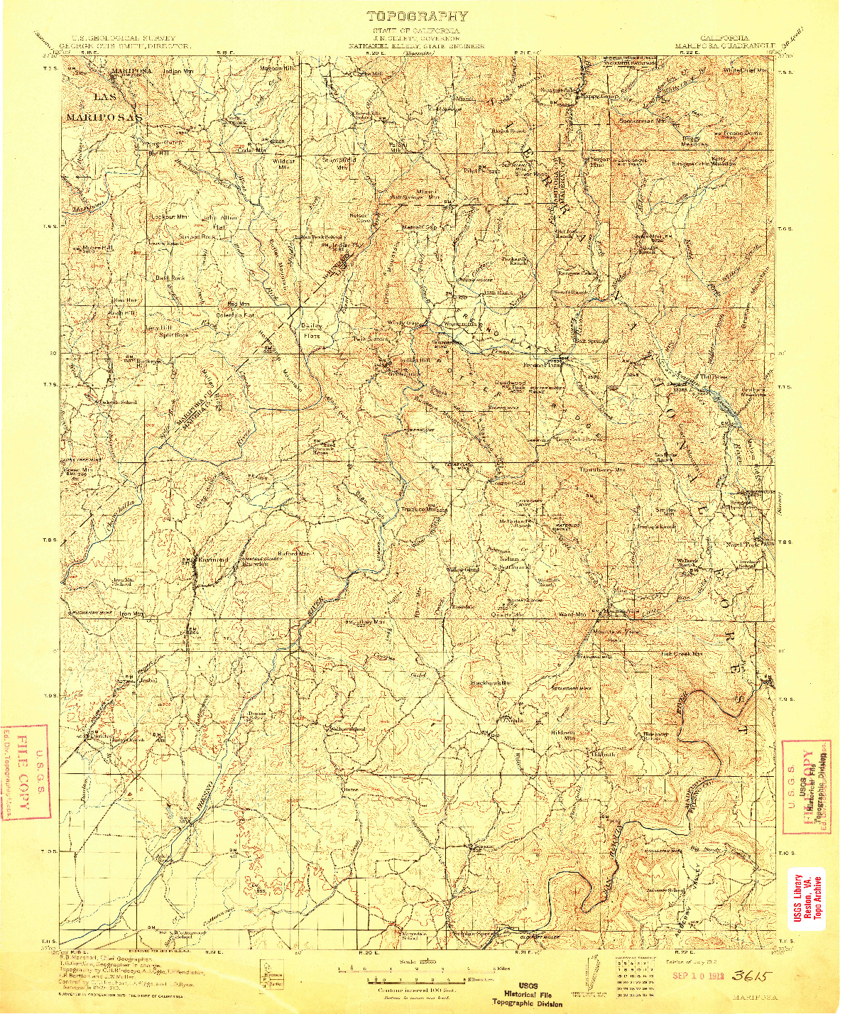 USGS 1:125000-SCALE QUADRANGLE FOR MARIPOSA, CA 1912