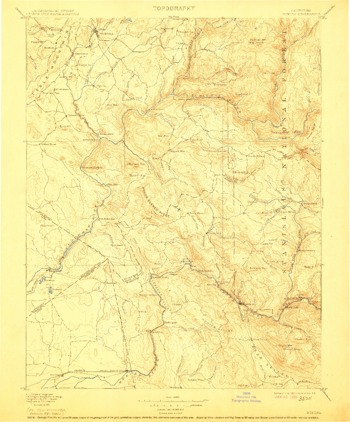 USGS 1:125000-SCALE QUADRANGLE FOR SONORA, CA 1897