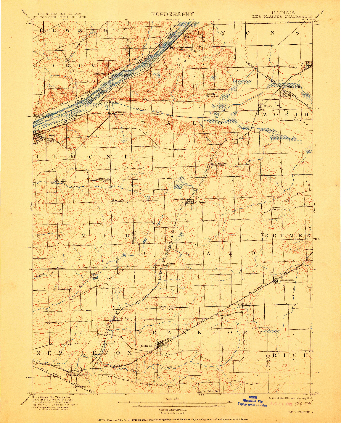 USGS 1:62500-SCALE QUADRANGLE FOR DES PLAINES, IL 1901