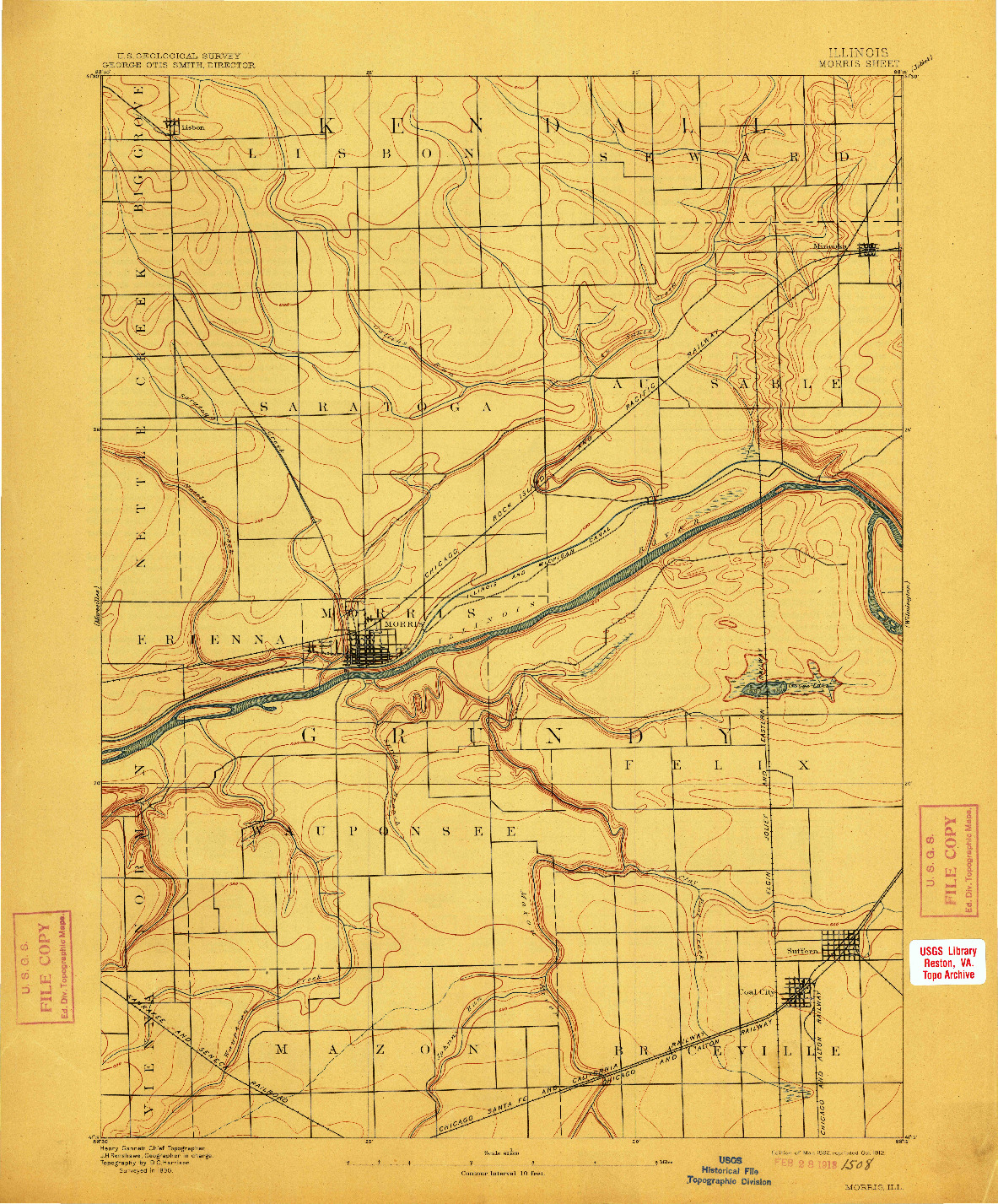 USGS 1:62500-SCALE QUADRANGLE FOR MORRIS, IL 1892