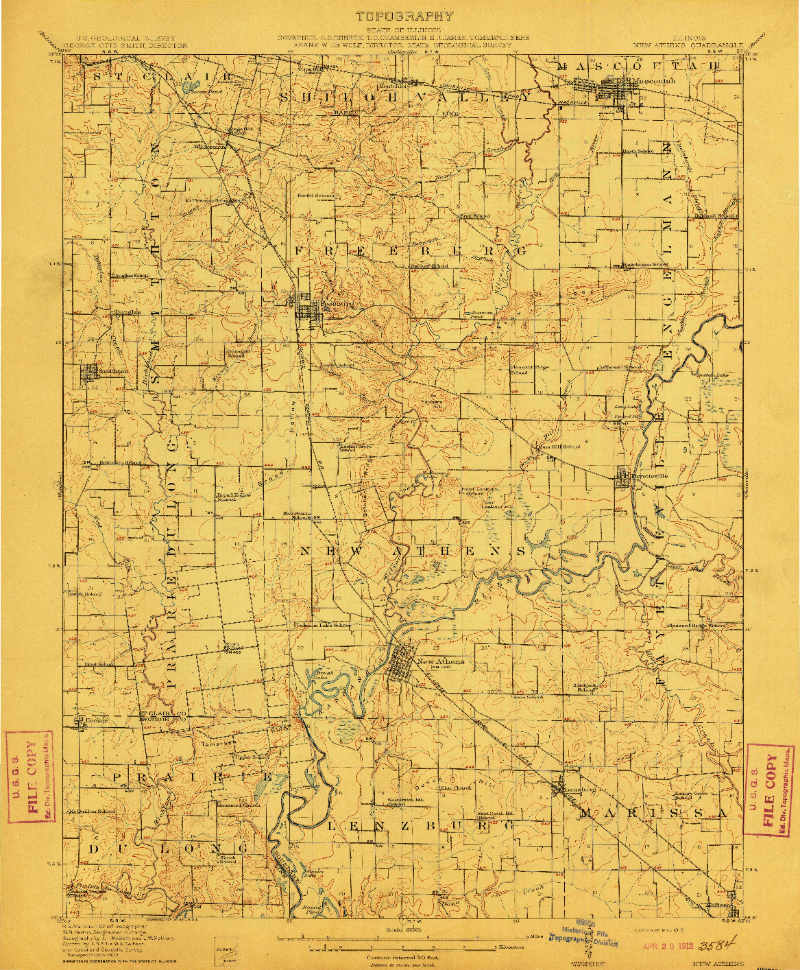 USGS 1:62500-SCALE QUADRANGLE FOR NEW ATHENS, IL 1912