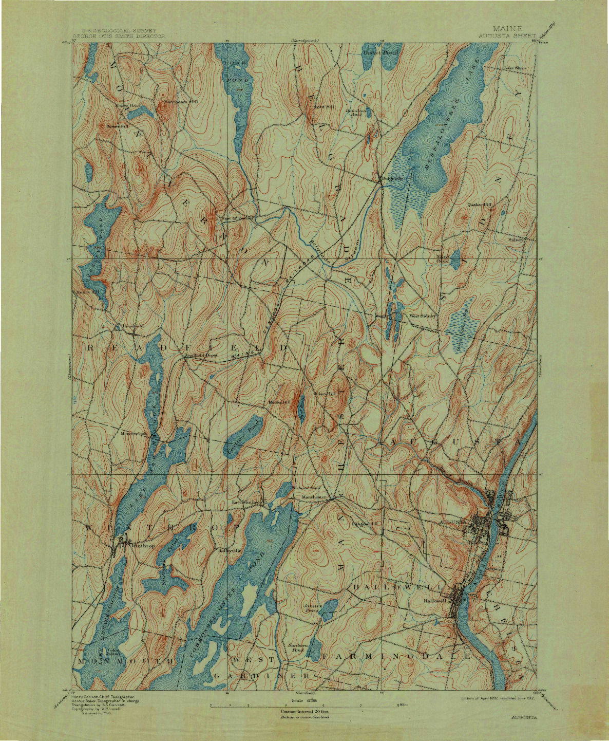 USGS 1:62500-SCALE QUADRANGLE FOR AUGUSTA, ME 1892