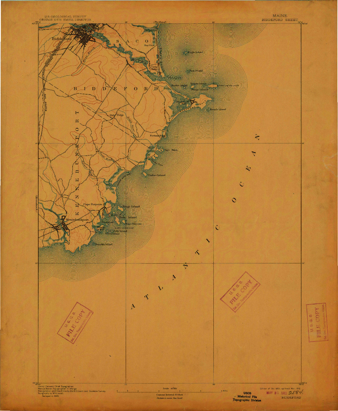 USGS 1:62500-SCALE QUADRANGLE FOR BIDDEFORD, ME 1893