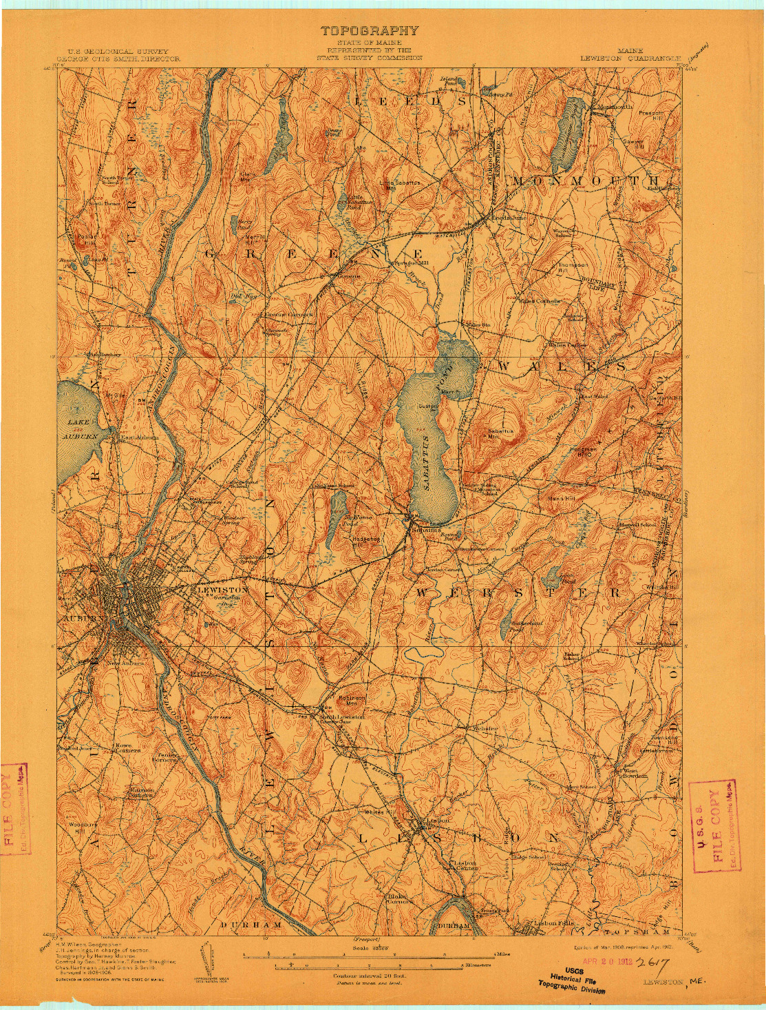 USGS 1:62500-SCALE QUADRANGLE FOR LEWISTON, ME 1908