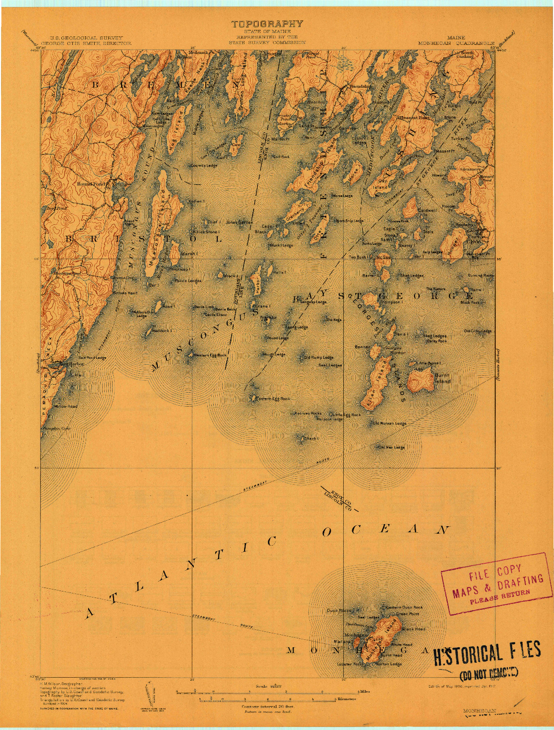 USGS 1:62500-SCALE QUADRANGLE FOR MONHEGAN, ME 1906