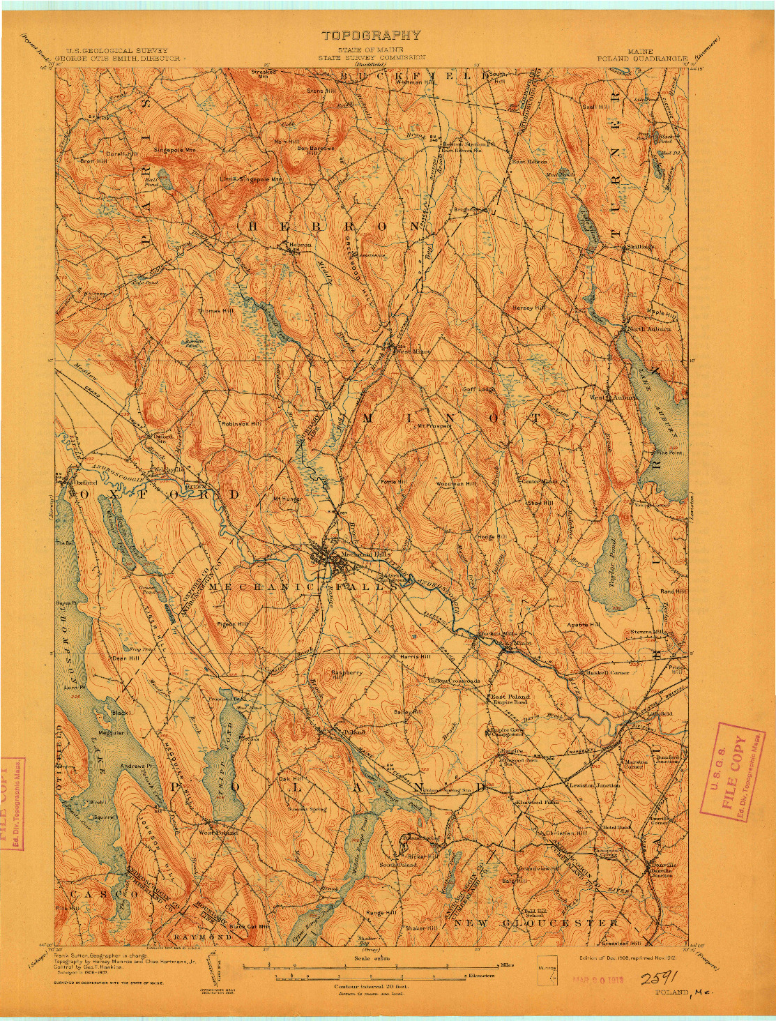 USGS 1:62500-SCALE QUADRANGLE FOR POLAND, ME 1908