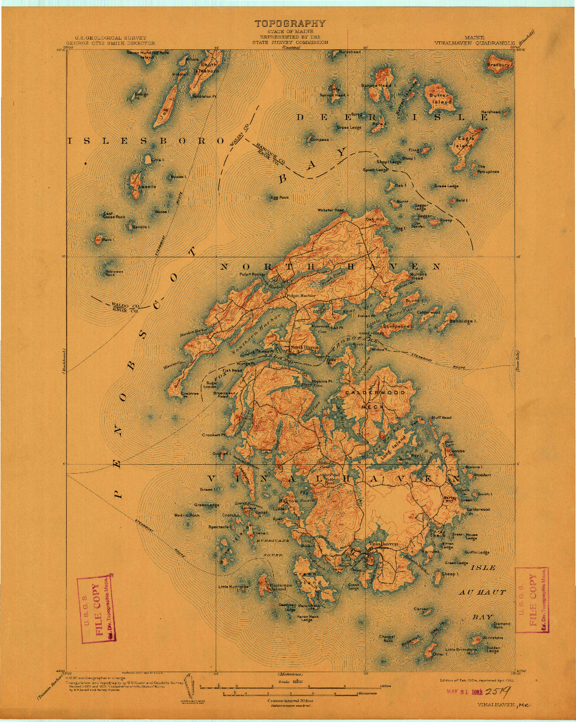 USGS 1:62500-SCALE QUADRANGLE FOR VINALHAVEN, ME 1904