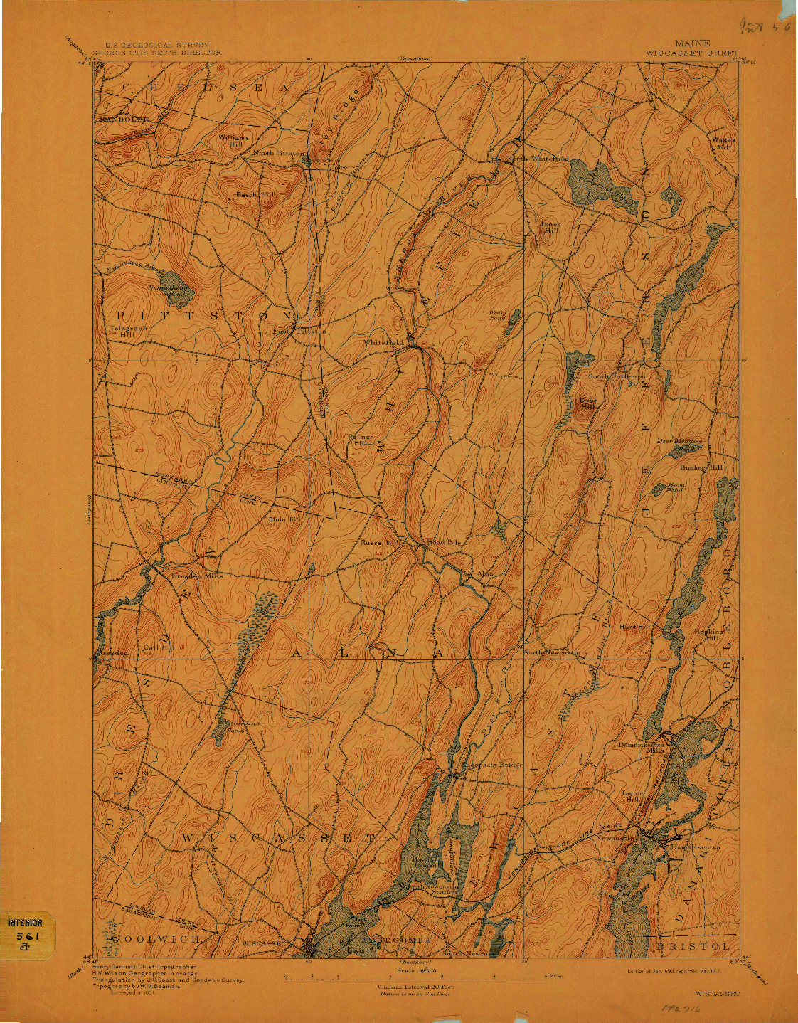 USGS 1:62500-SCALE QUADRANGLE FOR WISCASSET, ME 1893