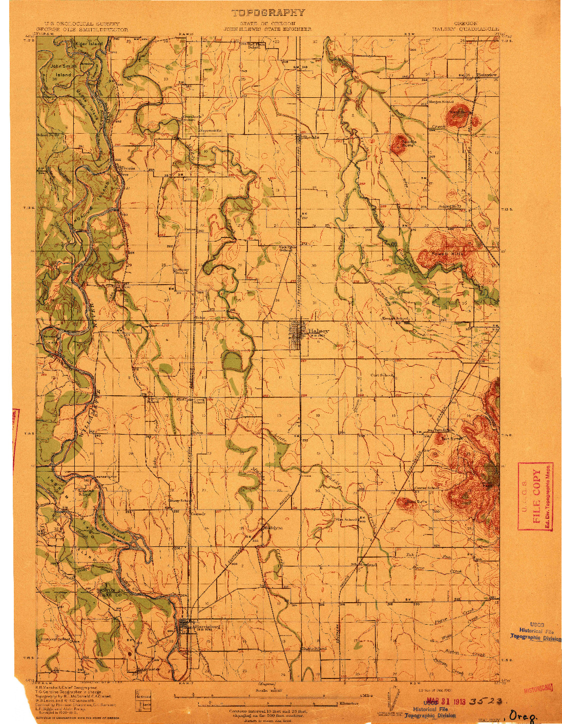 USGS 1:62500-SCALE QUADRANGLE FOR HALSEY, OR 1912