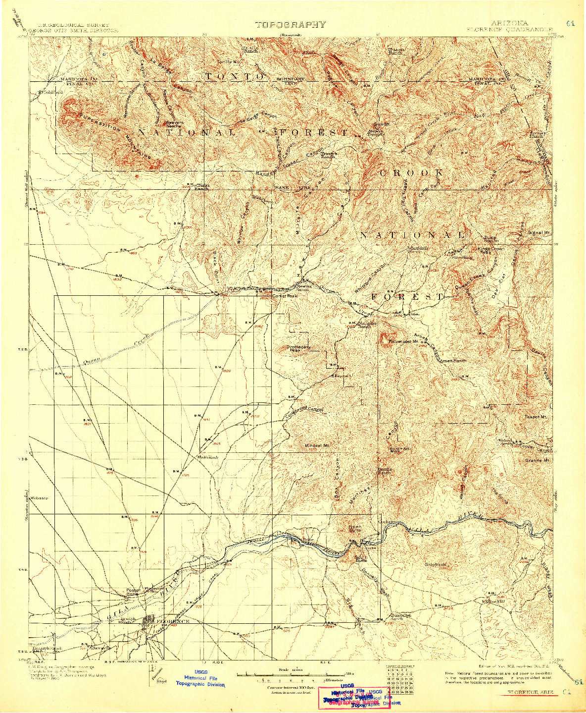 USGS 1:125000-SCALE QUADRANGLE FOR FLORENCE, AZ 1902