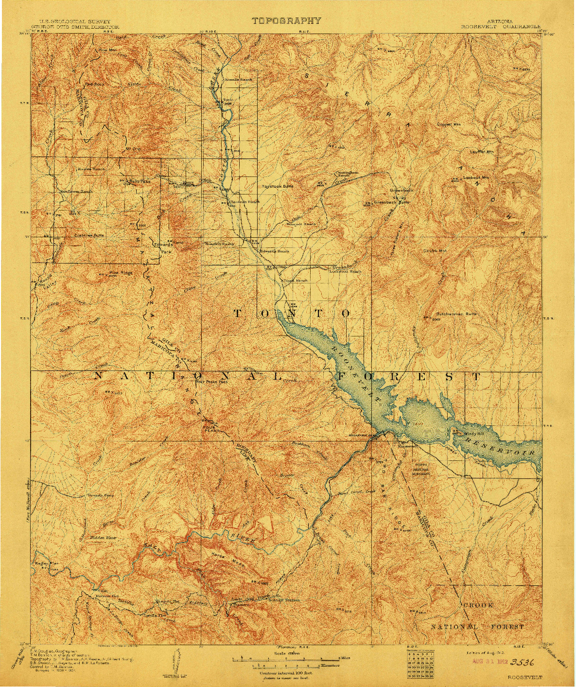 USGS 1:125000-SCALE QUADRANGLE FOR ROOSEVELT, AZ 1912