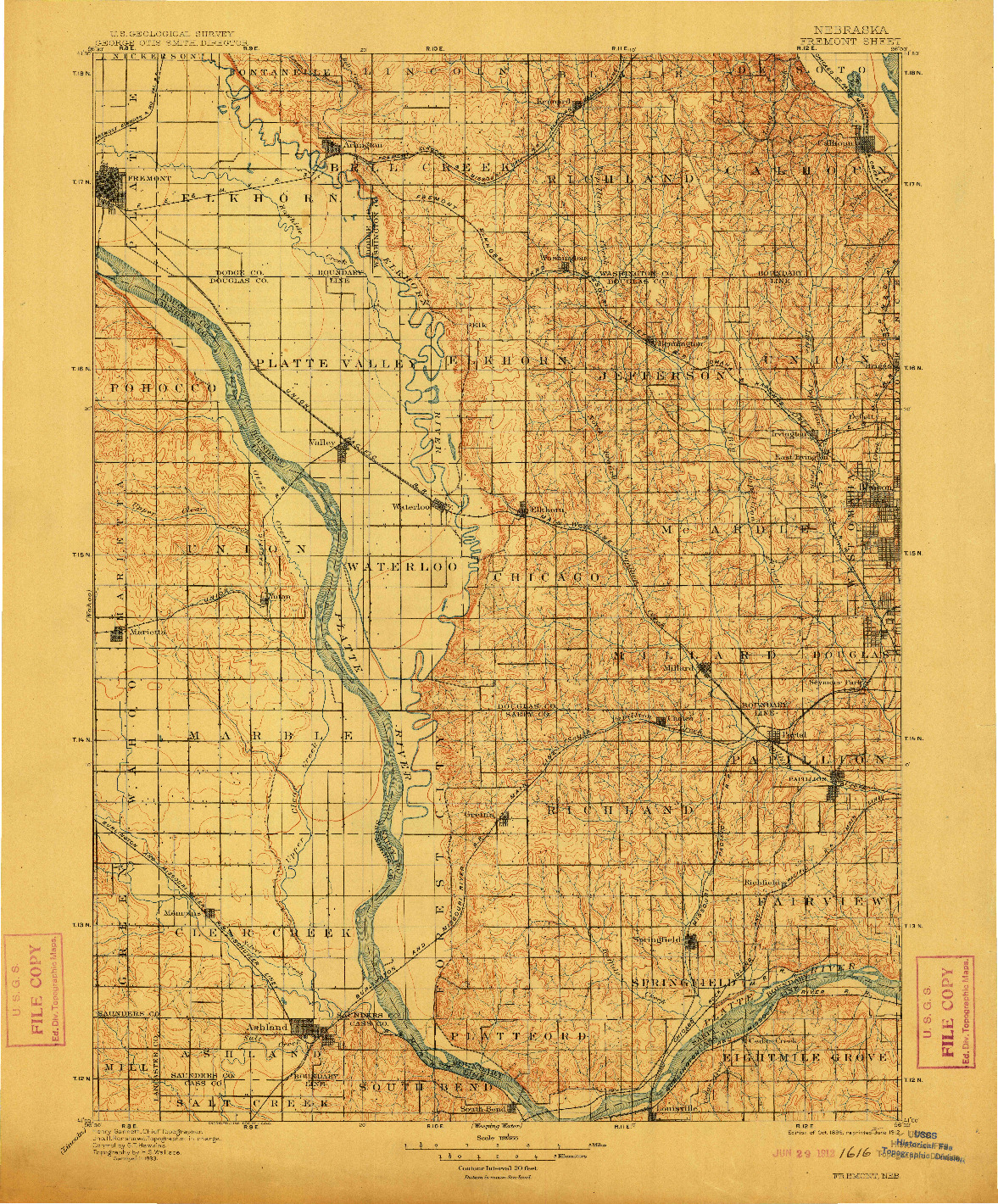 USGS 1:125000-SCALE QUADRANGLE FOR FREMONT, NE 1896