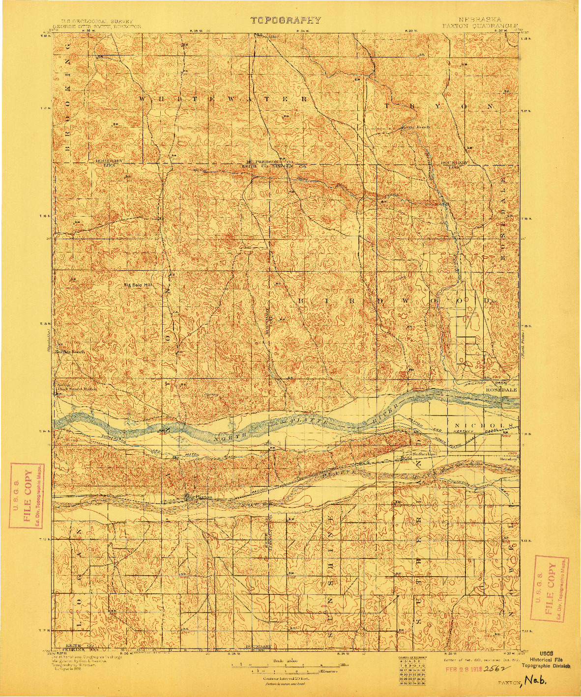 USGS 1:125000-SCALE QUADRANGLE FOR PAXTON, NE 1901