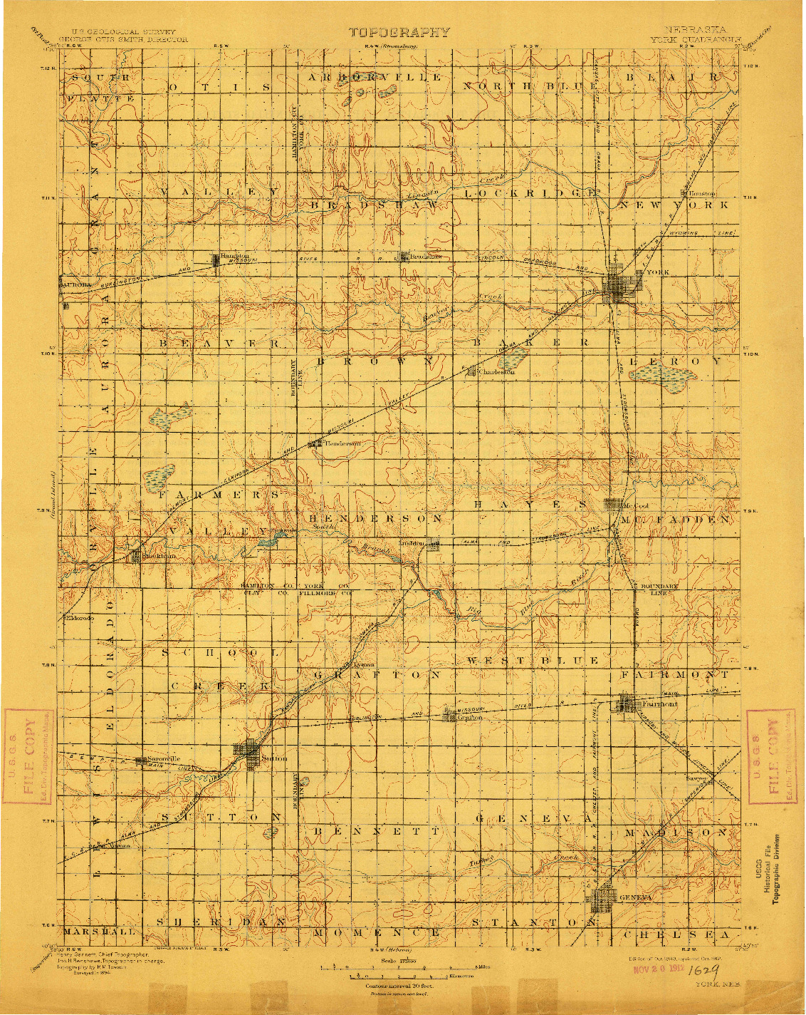 USGS 1:125000-SCALE QUADRANGLE FOR YORK, NE 1898