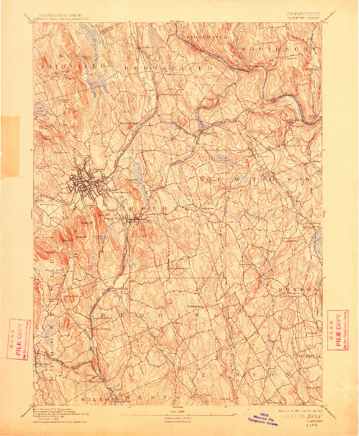 USGS 1:62500-SCALE QUADRANGLE FOR DANBURY, CT 1892