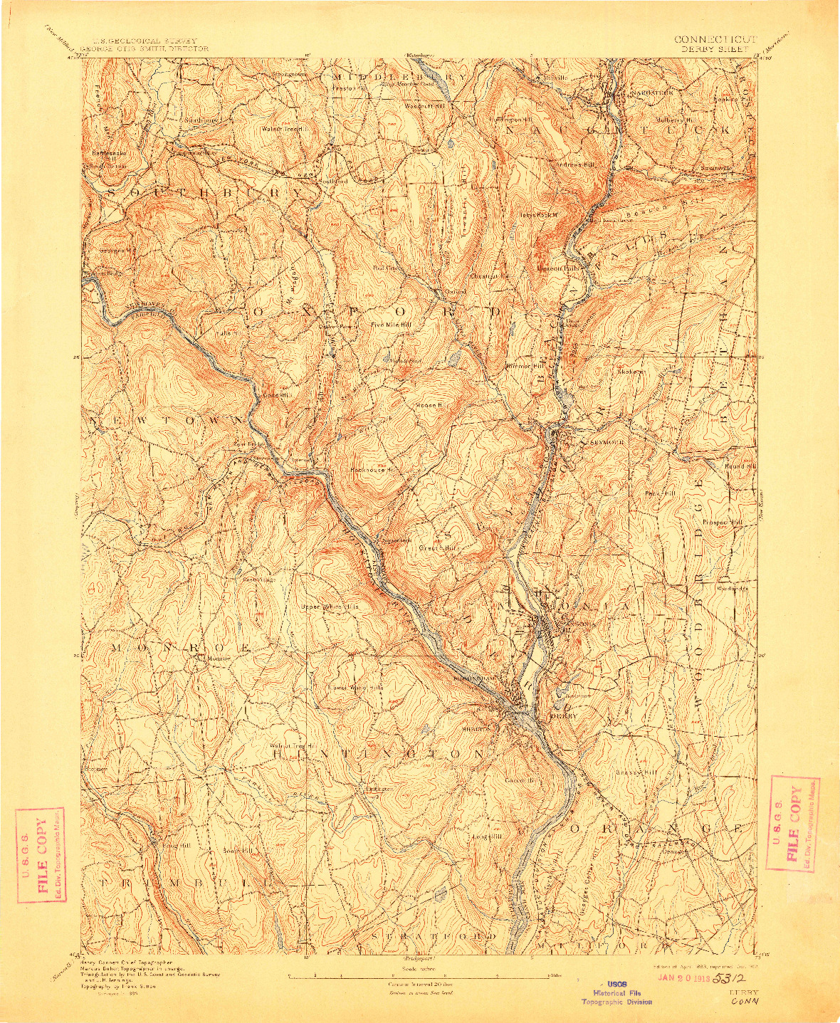 USGS 1:62500-SCALE QUADRANGLE FOR DERBY, CT 1893