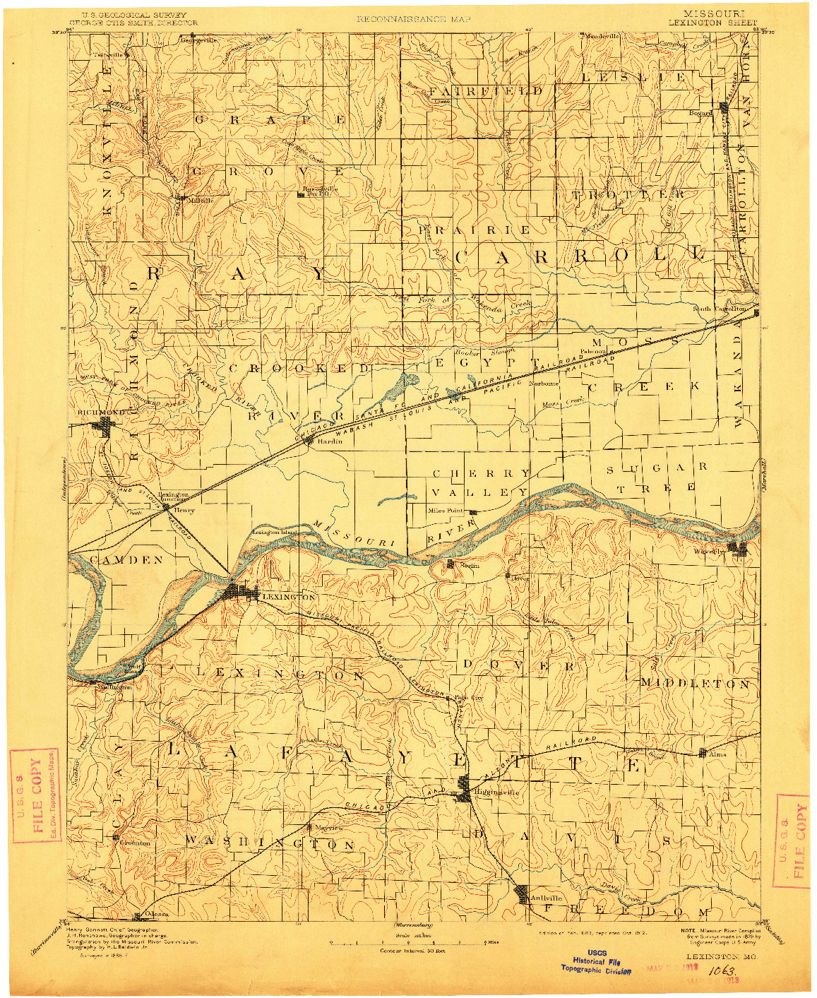 USGS 1:125000-SCALE QUADRANGLE FOR LEXINGTON, MO 1889