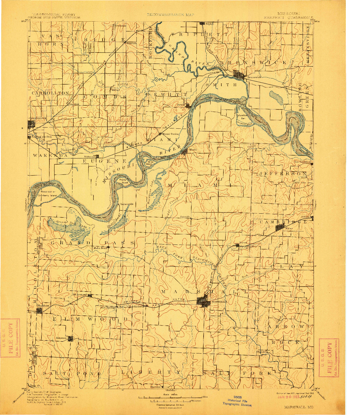 USGS 1:125000-SCALE QUADRANGLE FOR MARSHALL, MO 1901