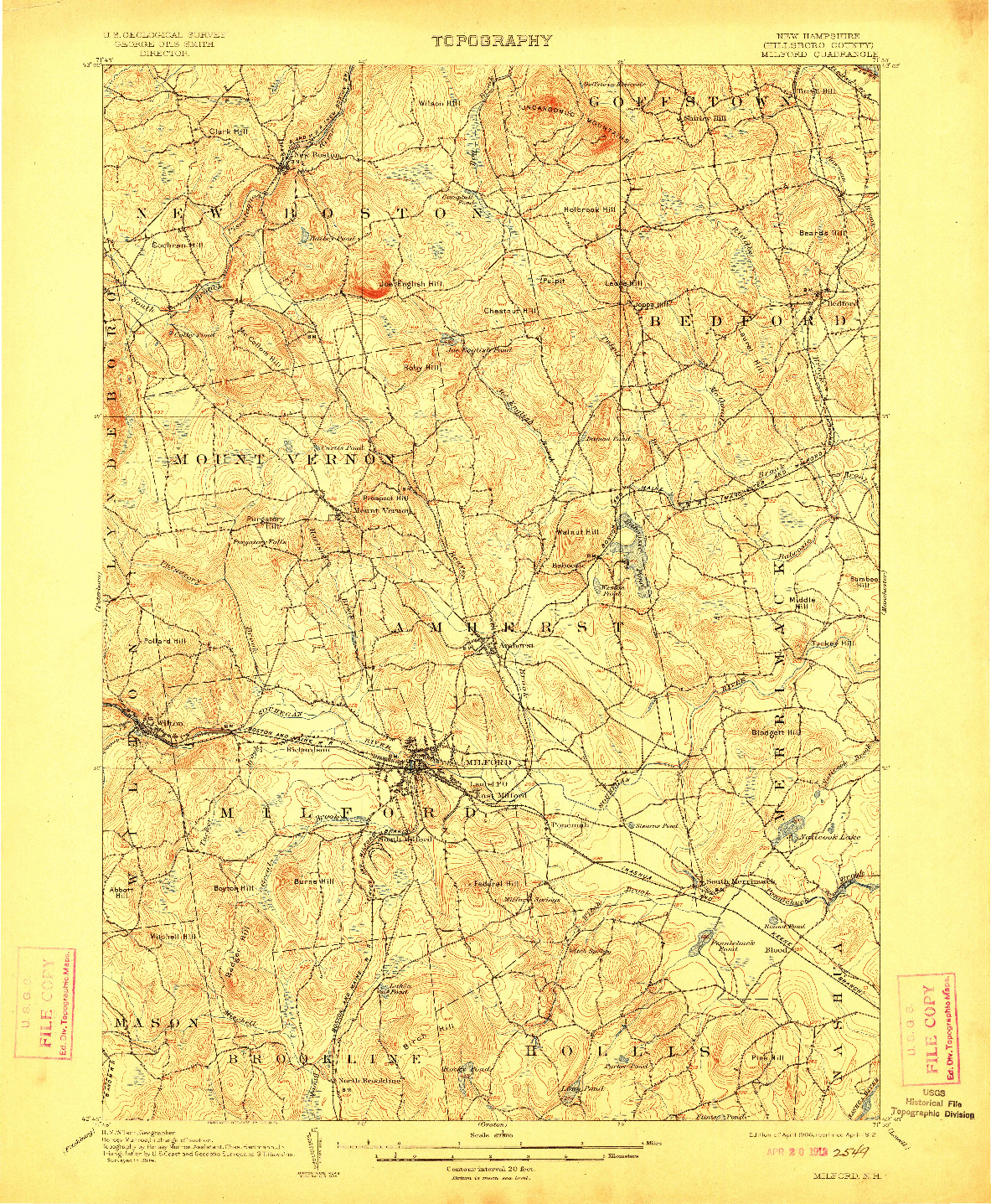 USGS 1:62500-SCALE QUADRANGLE FOR MILFORD, NH 1906