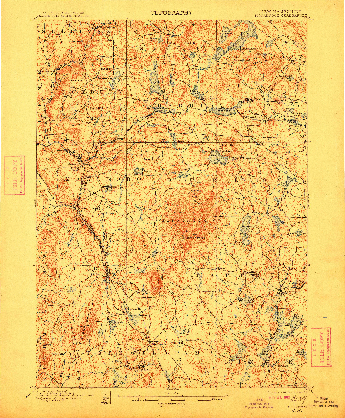 USGS 1:62500-SCALE QUADRANGLE FOR MONADNOCK, NH 1898
