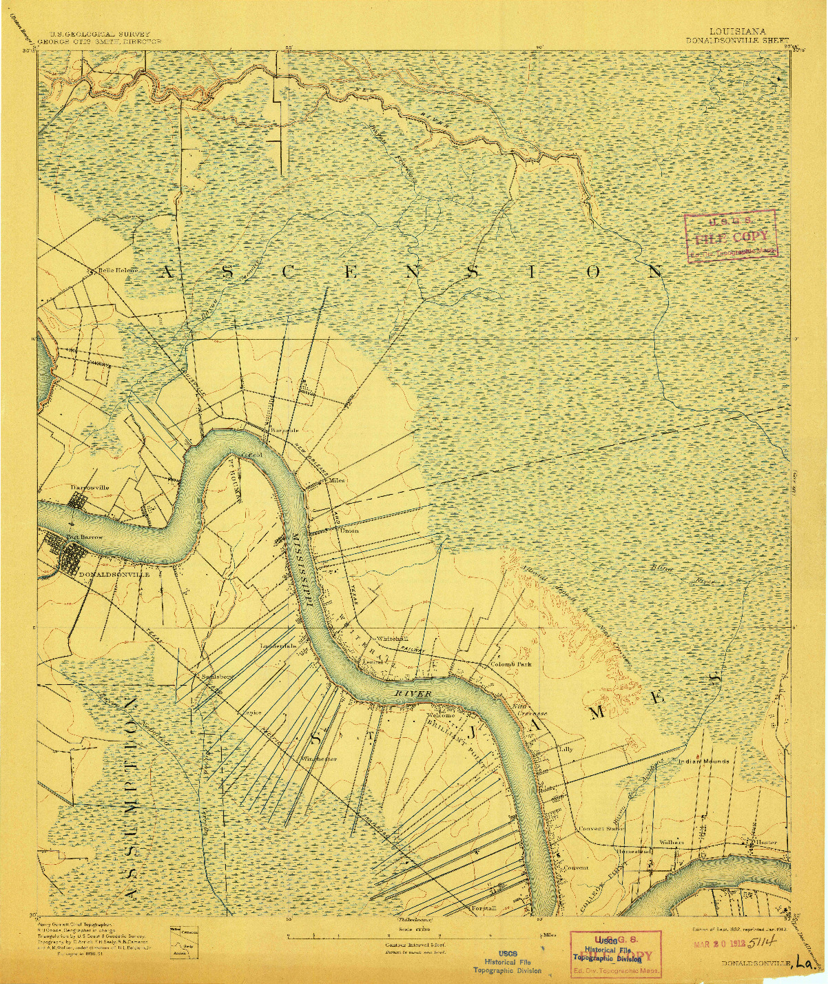 USGS 1:62500-SCALE QUADRANGLE FOR DONALDSONVILLE, LA 1892