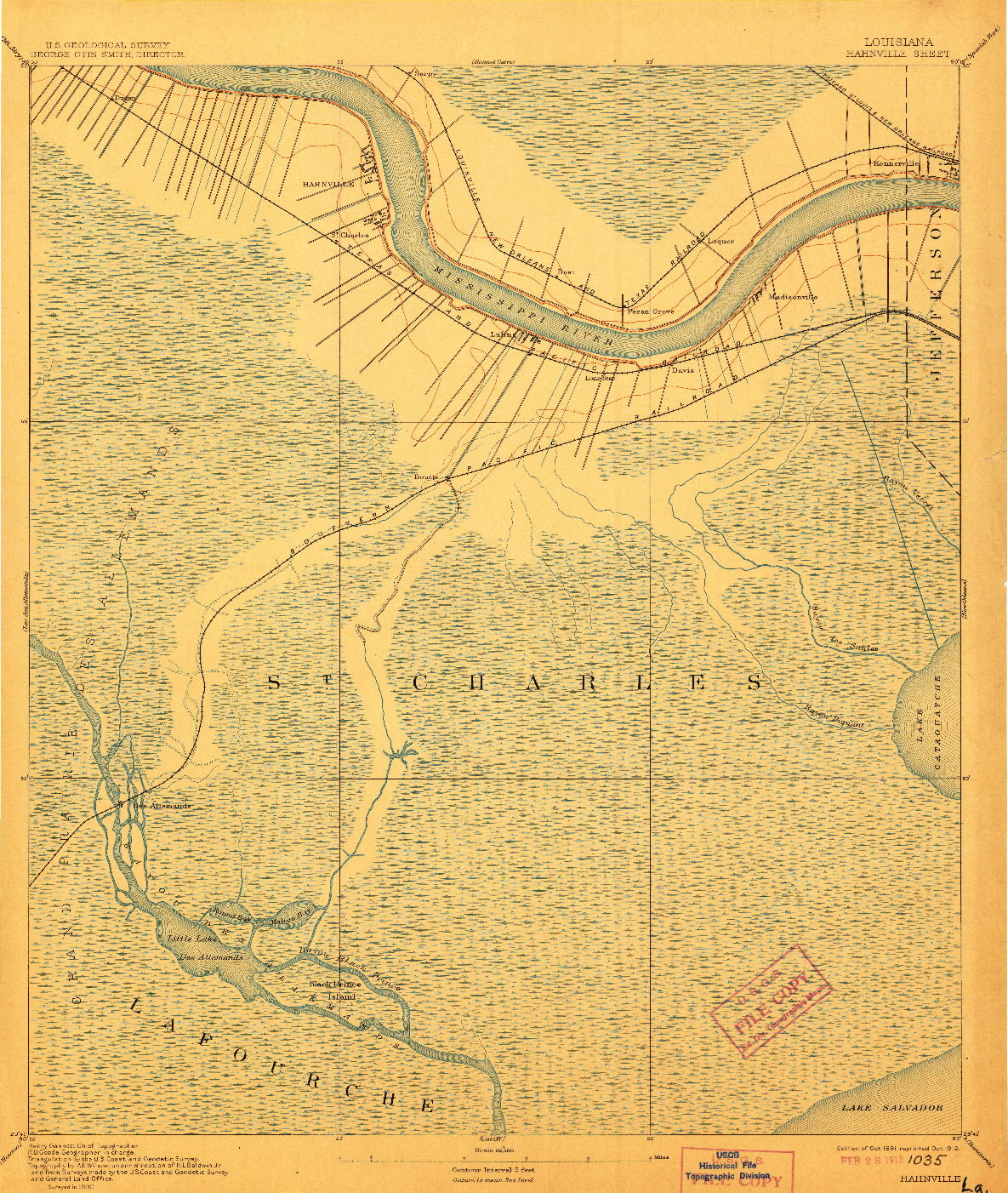 USGS 1:62500-SCALE QUADRANGLE FOR HAHNVILLE, LA 1891
