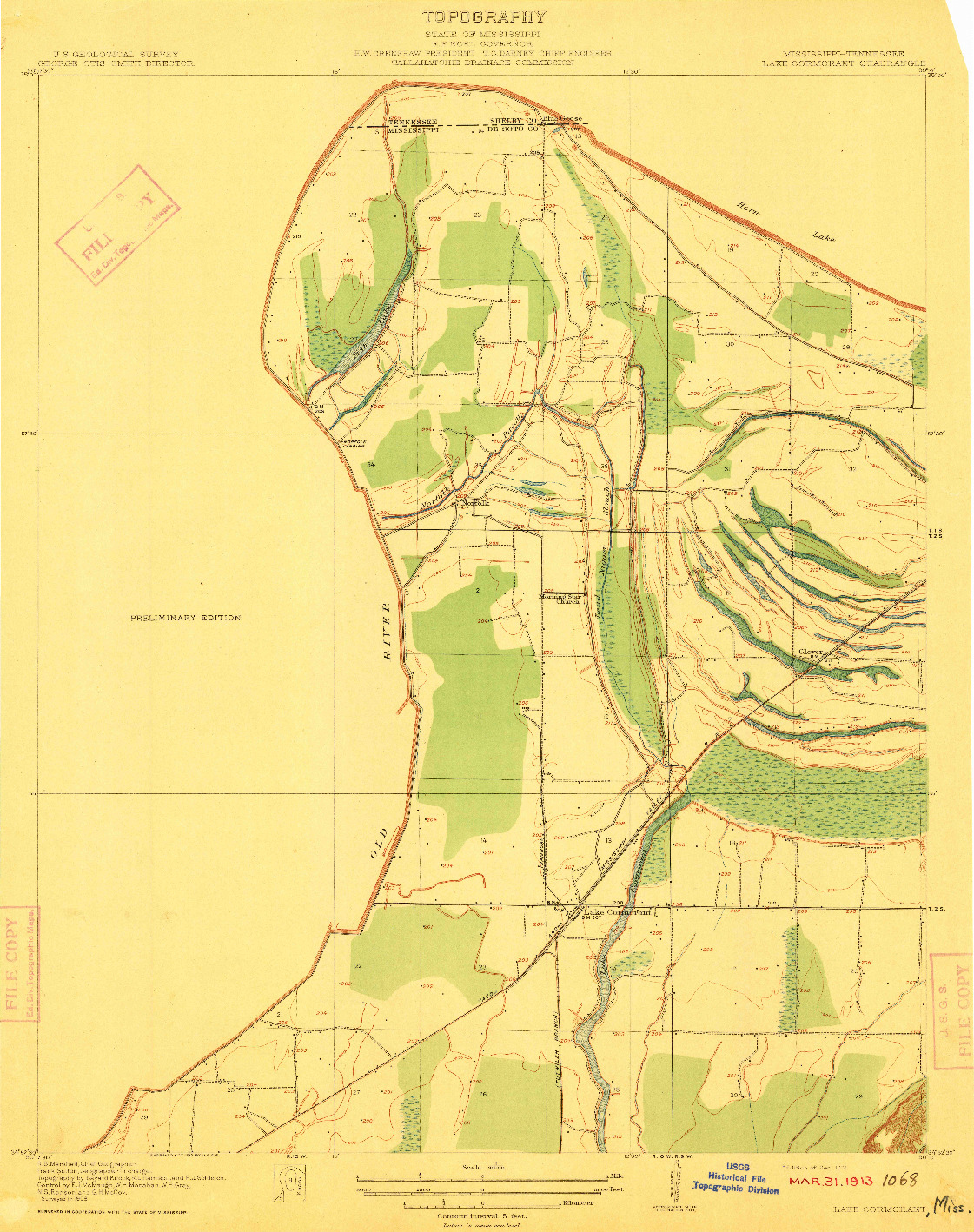 USGS 1:31680-SCALE QUADRANGLE FOR LAKE CORMORANT, MS 1912