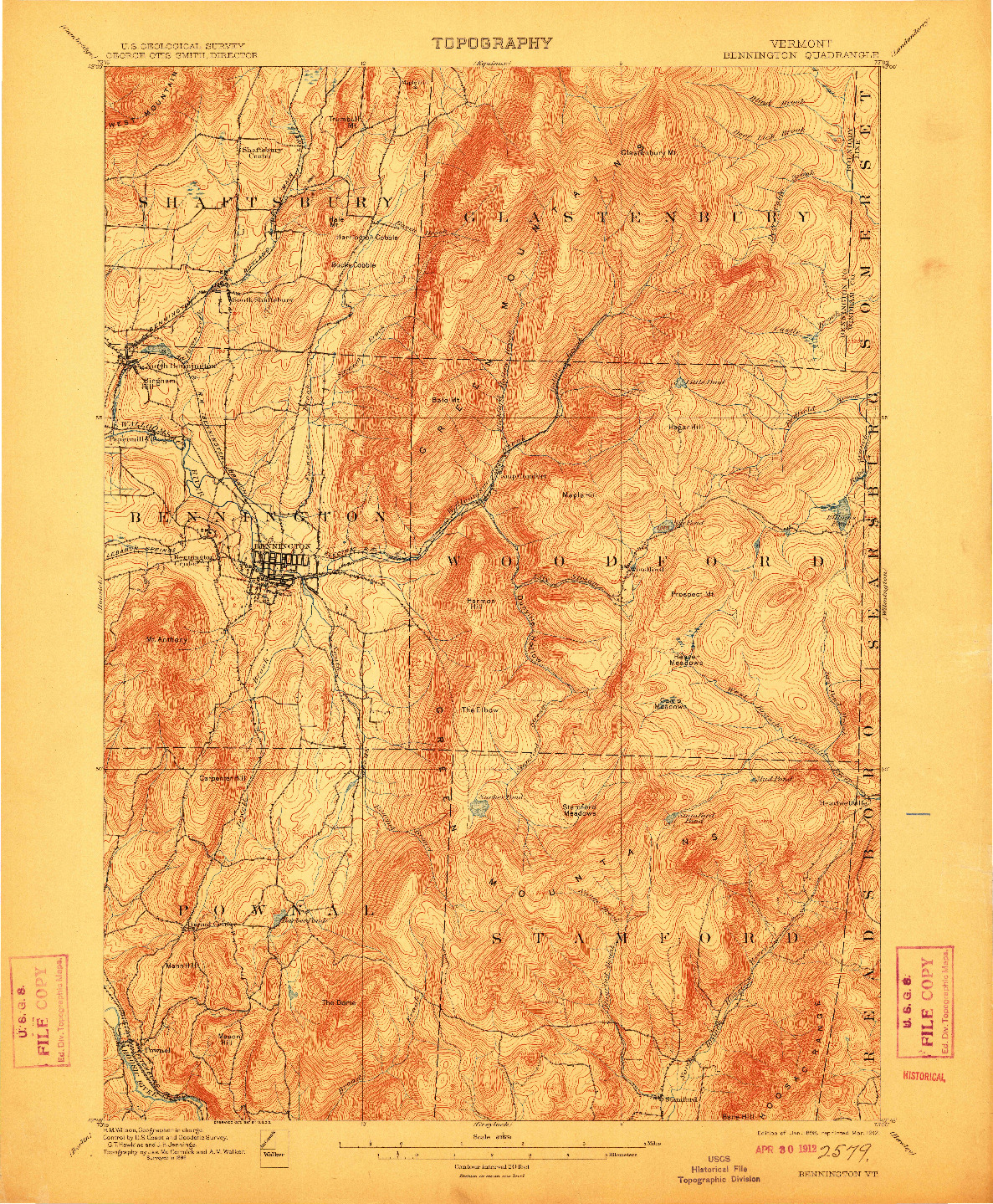 USGS 1:62500-SCALE QUADRANGLE FOR BENNINGTON, VT 1898