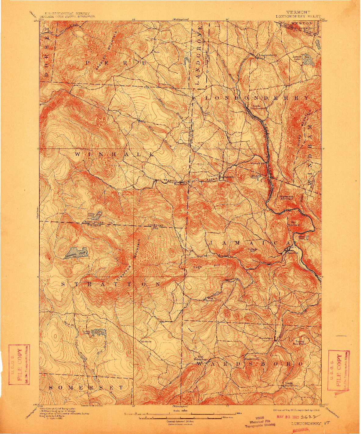 USGS 1:62500-SCALE QUADRANGLE FOR LONDONDERRY, VT 1899