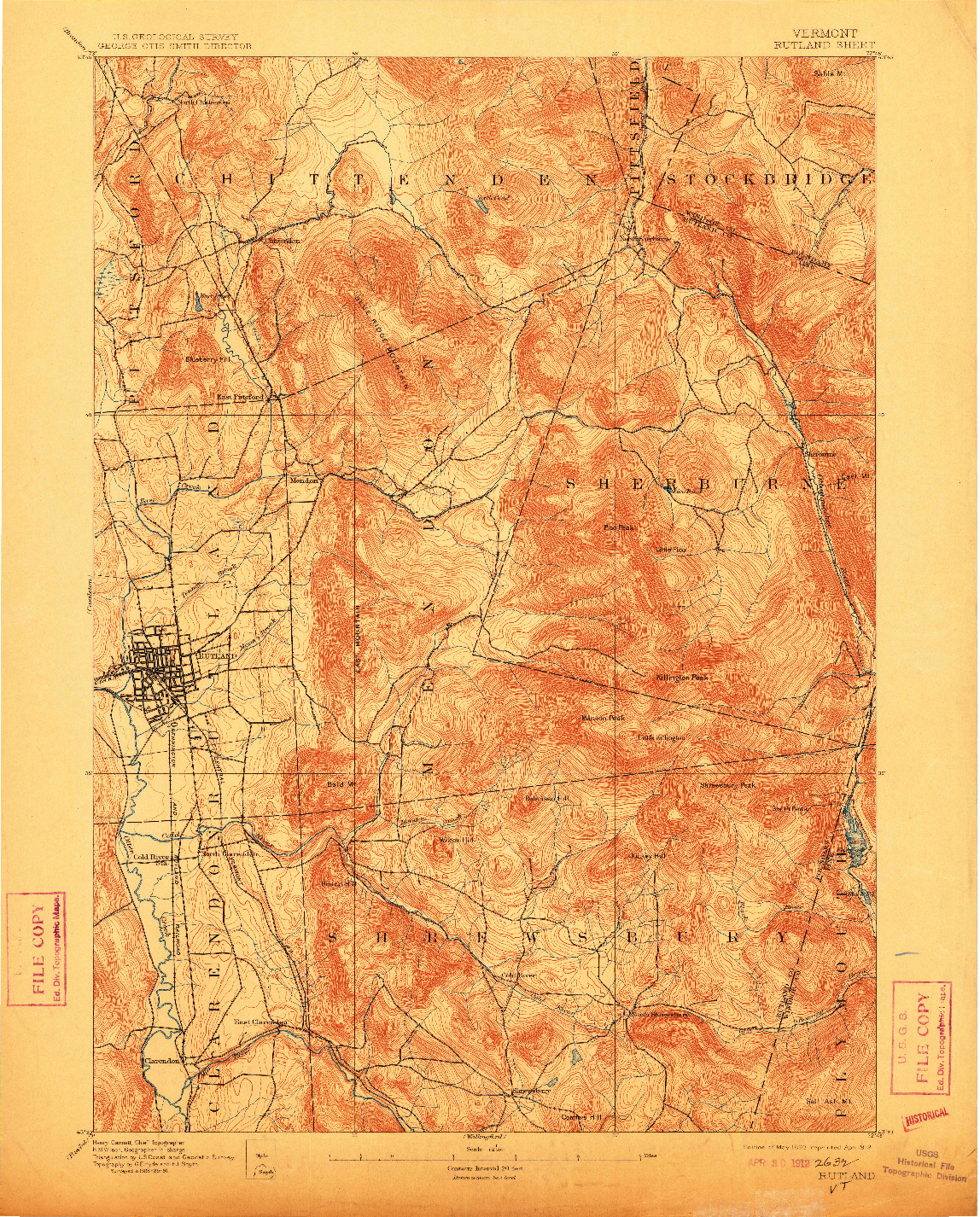 USGS 1:62500-SCALE QUADRANGLE FOR RUTLAND, VT 1893