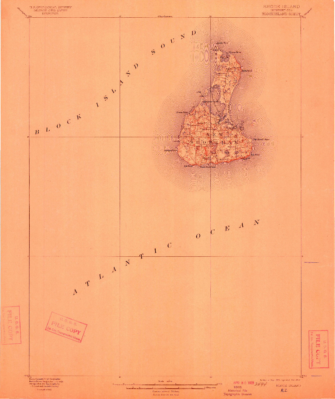 USGS 1:62500-SCALE QUADRANGLE FOR BLOCK ISLAND, RI 1899
