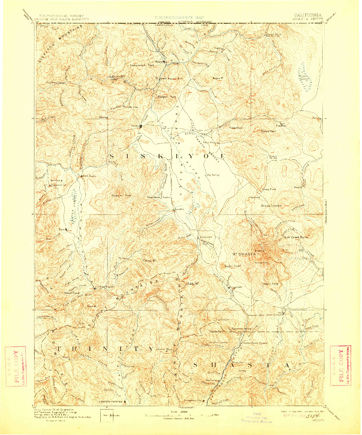 USGS 1:250000-SCALE QUADRANGLE FOR SHASTA, CA 1894